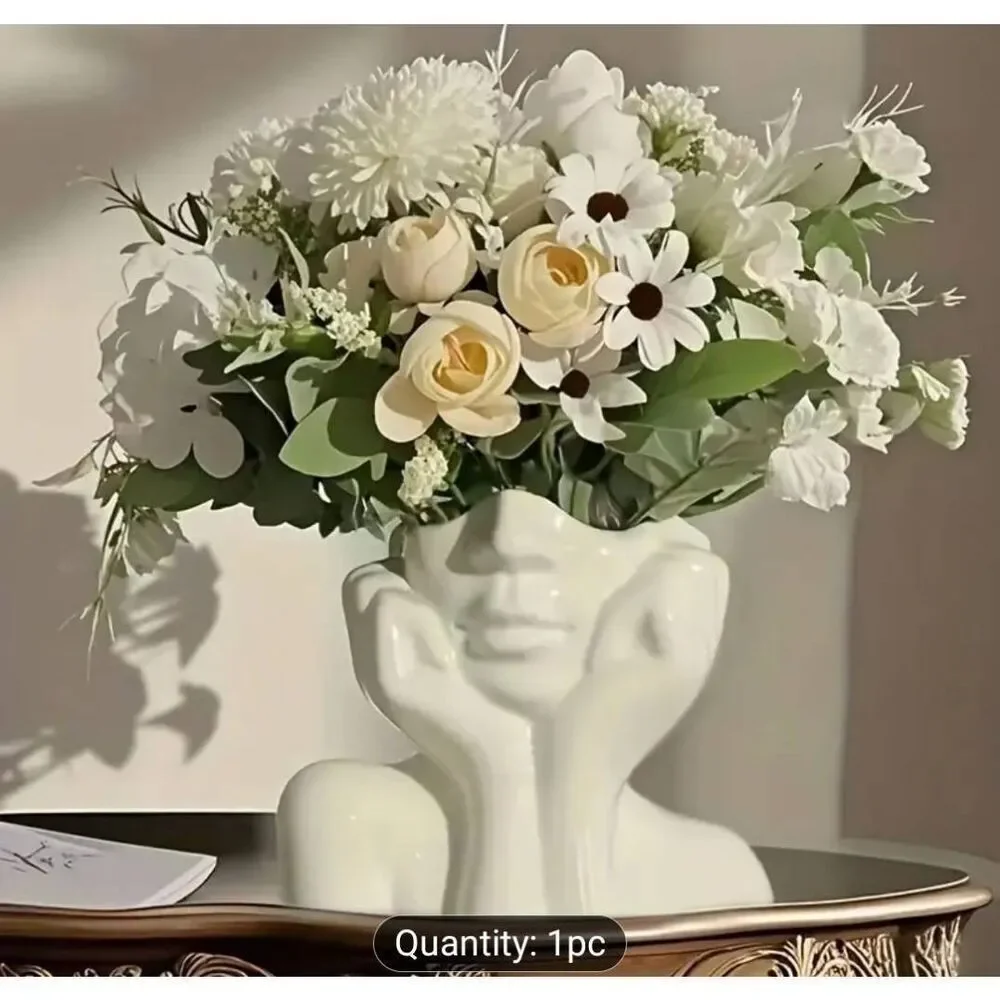 White resin vase- elegant plastic Bohemian Nordic style decorative  flower stand
